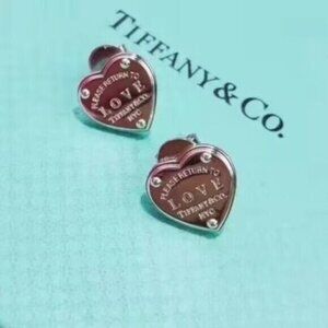 Tiffany & Co. Pink Heart Enamel Earrings